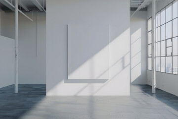 Obraz premium empty big white poster mockup gallery with white wall room mockup. Generative Ai.