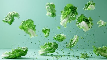 Lettuce falls down from above in the advertisement image.