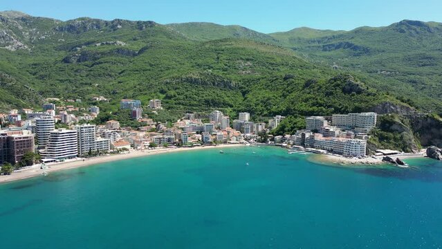 Panoramic aerial view of Rafailovici resort in Budva, Montenegro