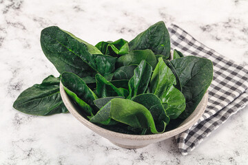 Ripe green spinach leaves heap