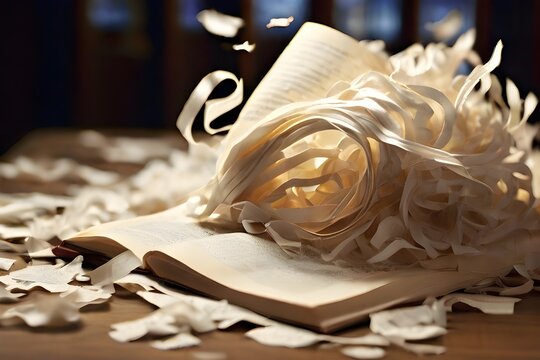 A bookworm devouring its way through the pages of a beloved novel, leaving behind a trail of shredded paper in its wake. 