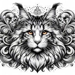 A drawing of a maine coon cat with swirls image art attractive harmony used for printing illustrator