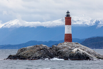 Nice lighthouse on the waters of the Beagle Channel in Patagonia..