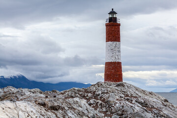 Nice lighthouse on the waters of the Beagle Channel in Patagonia..