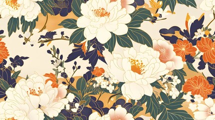 seamless pattern of oriental traditional flower contemporary floral elements for print, textile, fabric, background and others