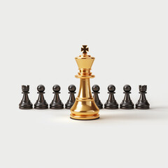 Chess king and chess pieces on white background