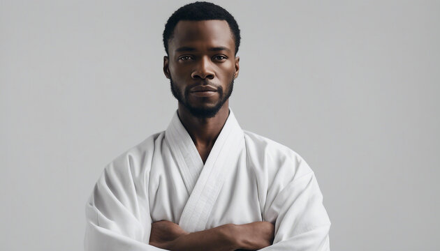 portrait, African American, karate master, arms crossed, white kimono outfit, isolated white background


 - Powered by Adobe