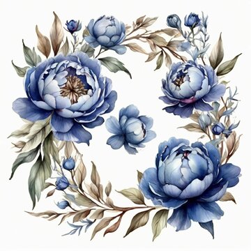 recommend clip art: Watercolor blue peony clipart illustration for graphic resources isolated on white background 