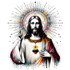 A drawing of a jesus christ with his finger up image art realistic harmony used for printing illustrator.