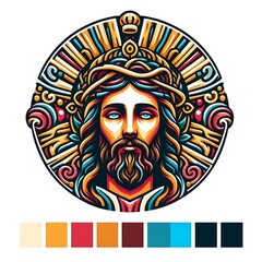 Obraz premium A colorful artwork of a jesus christ with a crown of thorns realistic photo used for printing card design illustrator.