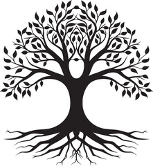 Obraz premium line art nature logo vector design oak tree inside circle, abstract tree logo symbol inside circle