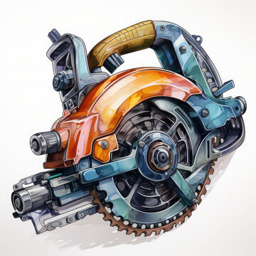 colorful circular saw machine on white clip art preview