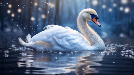 Visualize a graceful swan in a flowing chiffon gown, - obrazy, fototapety, plakaty