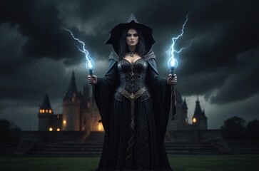 Fototapeta premium dark magic witch vampire in the night