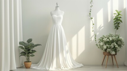 White long dress mockup, lovely dress on mannequin, 3d render