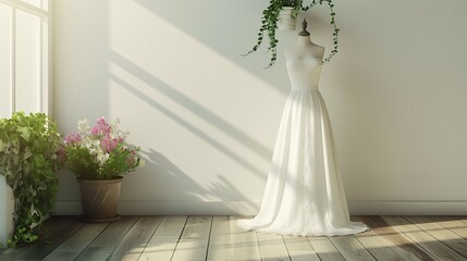 White long dress mockup, lovely dress on mannequin, 3d render