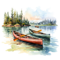Fototapeta premium Watercolor Rowing Illustration, Generative Ai