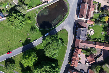 aerial view of Bishop Burton village pond. East Riding of Yorkshire, England