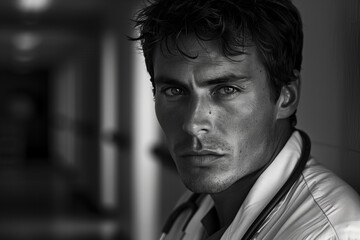 Portrait Photo of a Handsome Male Doctor at the Hospital, Generative AI