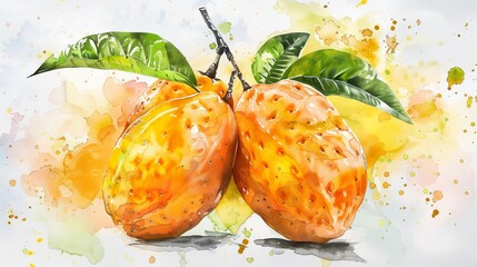 Broadleaf Fruit in Stunning Watercolor. - obrazy, fototapety, plakaty