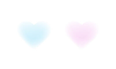 Two Cute Hearts in y2k Style. Gender reveal party. Boy or girl reveal party. Abstract blurred gradient hearts. Pink and Blue. Aesthetic elements. Valentine day elements