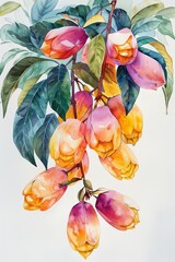 Broadleaf Fruit in Stunning Watercolor. - obrazy, fototapety, plakaty