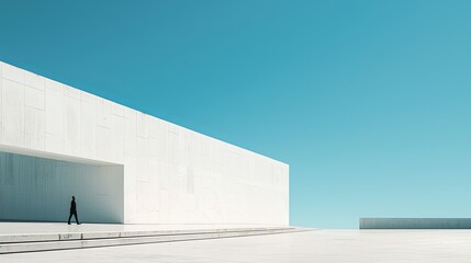 man near a white building on a blue background - Powered by Adobe