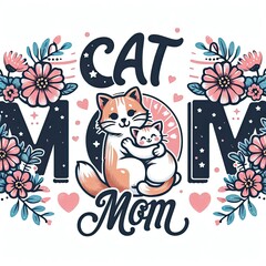 A cat and kitten with flowers image photo attractive has illustrative meaning illustrator.