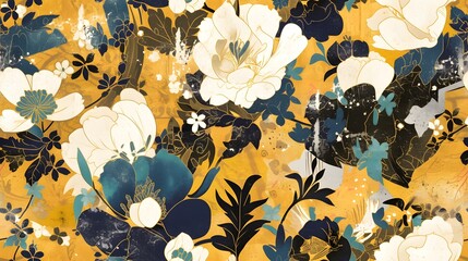 seamless pattern of oriental traditional flower contemporary floral elements for print, textile, fabric, background and others