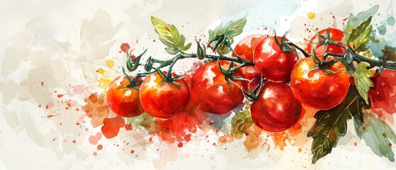 Bush tomato in Stunning Watercolor. - obrazy, fototapety, plakaty