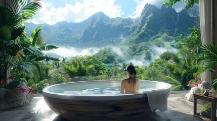 Luxurious Bathroom Transports You to Tropical Escape with VR Technology - obrazy, fototapety, plakaty
