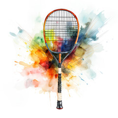Obraz premium Watercolor Badminton Illustration, Generative Ai