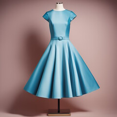 A close up of a blue dress on a mannequin stand generative ai