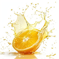 fresh orange juice splashes on a white background