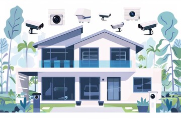 Obraz premium Enhance public safety with CCTV crime prevention, integrating connectivity and biometric authentication systems for secure safety management from a distance.