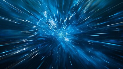 Obraz premium Surreal space flight with intense zoom effect on a deep blue background.