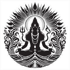 Mahadev Sihouette with Solid White Background. Lord Shiva simpllord Shiva simple outline an white background