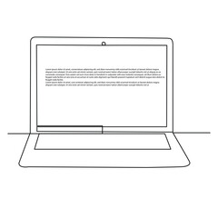 Continuous one line drawing laptop drawing art and illustration vector design