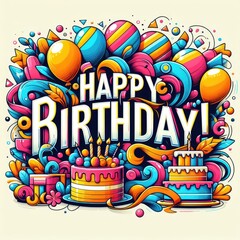 Fototapeta premium A colorful birthday card with balloons and cake art attractive has illustrative meaning card design illustrator.