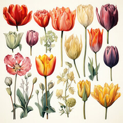 Fototapeta premium Watercolor Tulip Illustration, Generative Ai
