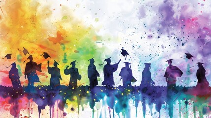 Graduation celebration depicted in a vibrant watercolor artwork