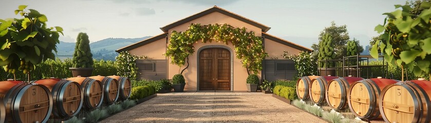Food and Drinks winery tour flat design front view vineyard experience theme 3D render Triadic Color Scheme