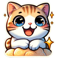 Beautiful sticker of kawaii orange cat. Illustration on transparent background.