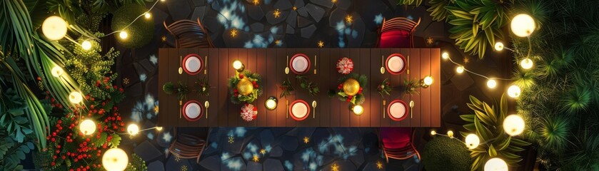 Holiday Decorations garden lights flat design top view garden party theme animation Splitcomplementary color scheme