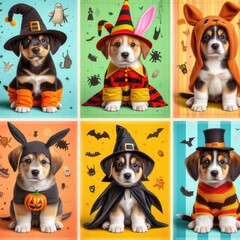Obraz premium A collage of a dog wearing clothing art harmony has illustrative meaning card design illustrator.