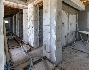 Unfinished basement room under construction