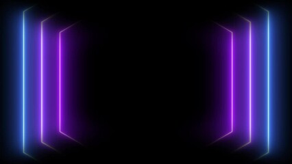 Futuristic neon hexagon tunnel in dark.