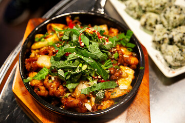 View of the spicy pork on the plate