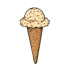 Chocolate chip ice cream cone, Homemade vanilla choc chip ice cream hand drawn