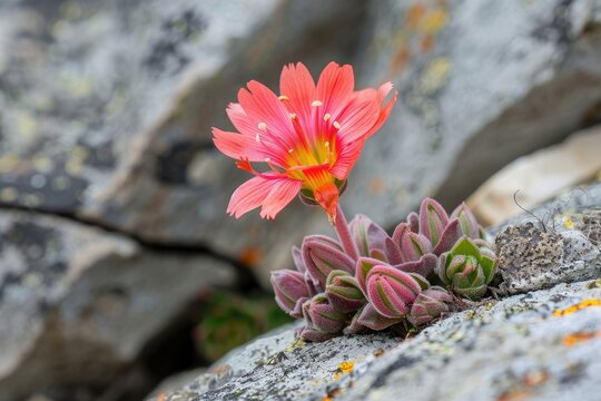 Closeup of a Bitterroot Flower, a Perennial Herb in Montiaceae Family, on Table Mountain Scenic